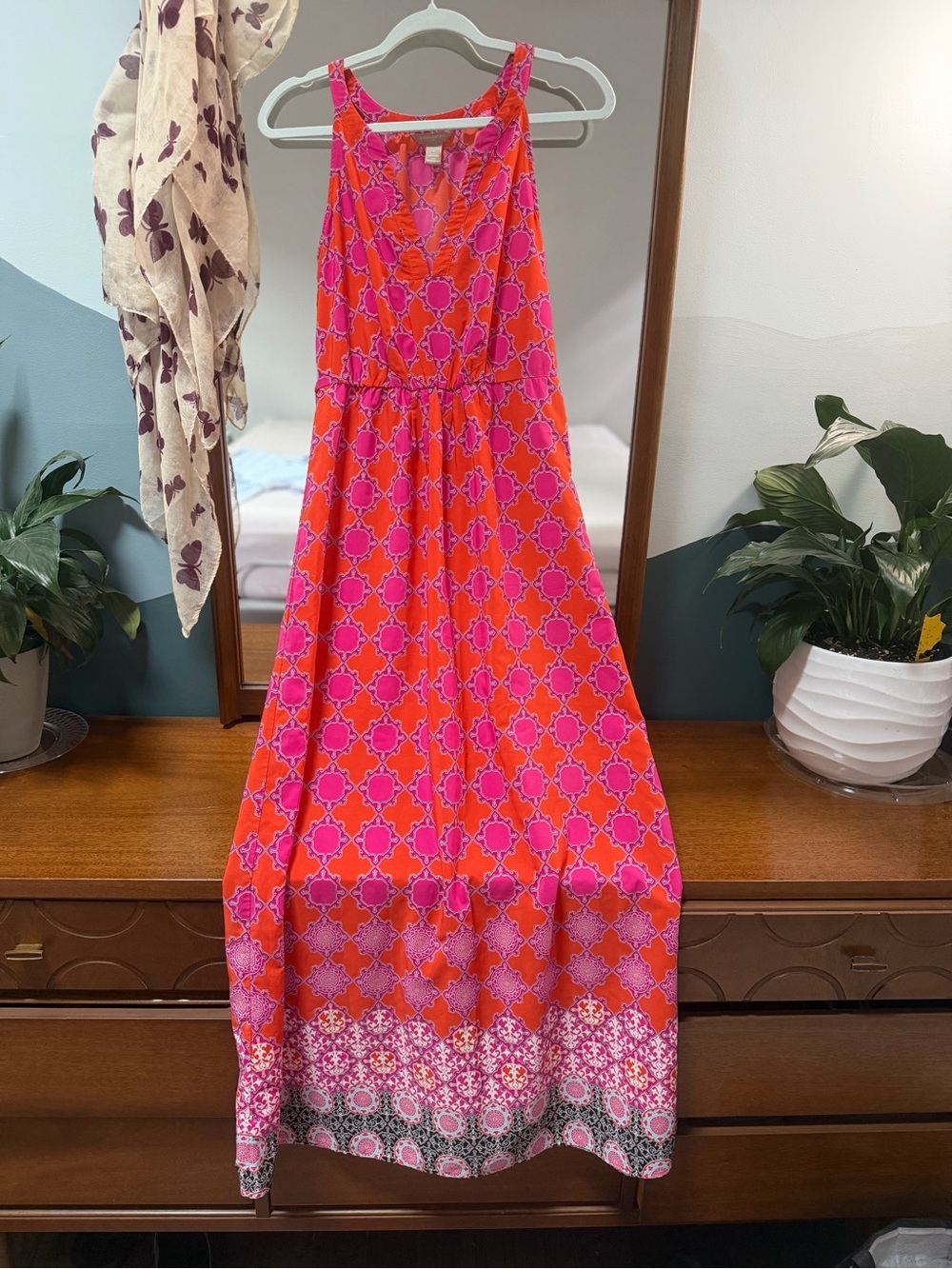 Banana Republic - Bright Pink and Orange Patterned Maxi Dress -Size 2- Like New